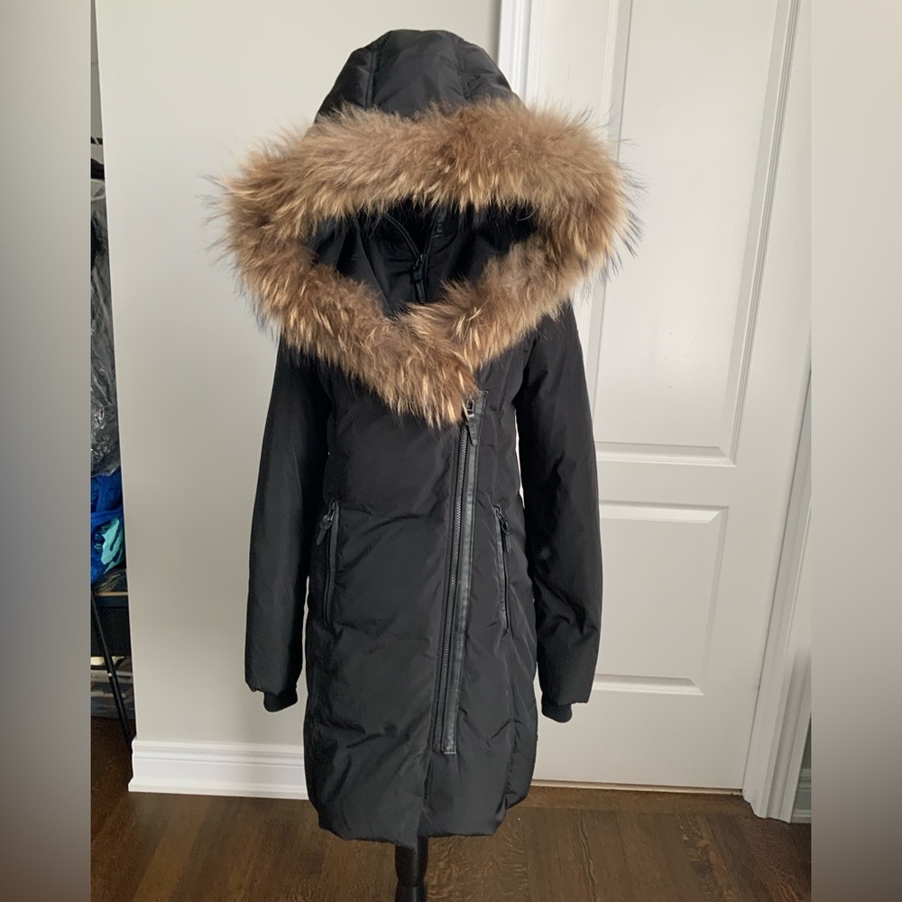RUDSAK Atelier Noir Black Down Filled Winter Coat Leather Fur  Women’s SZ Large